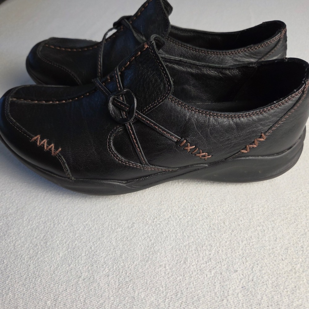 Clarks Wave Walk 86505 Womens 8.5W Black Leather Slip On Loafers Comfort Shoes